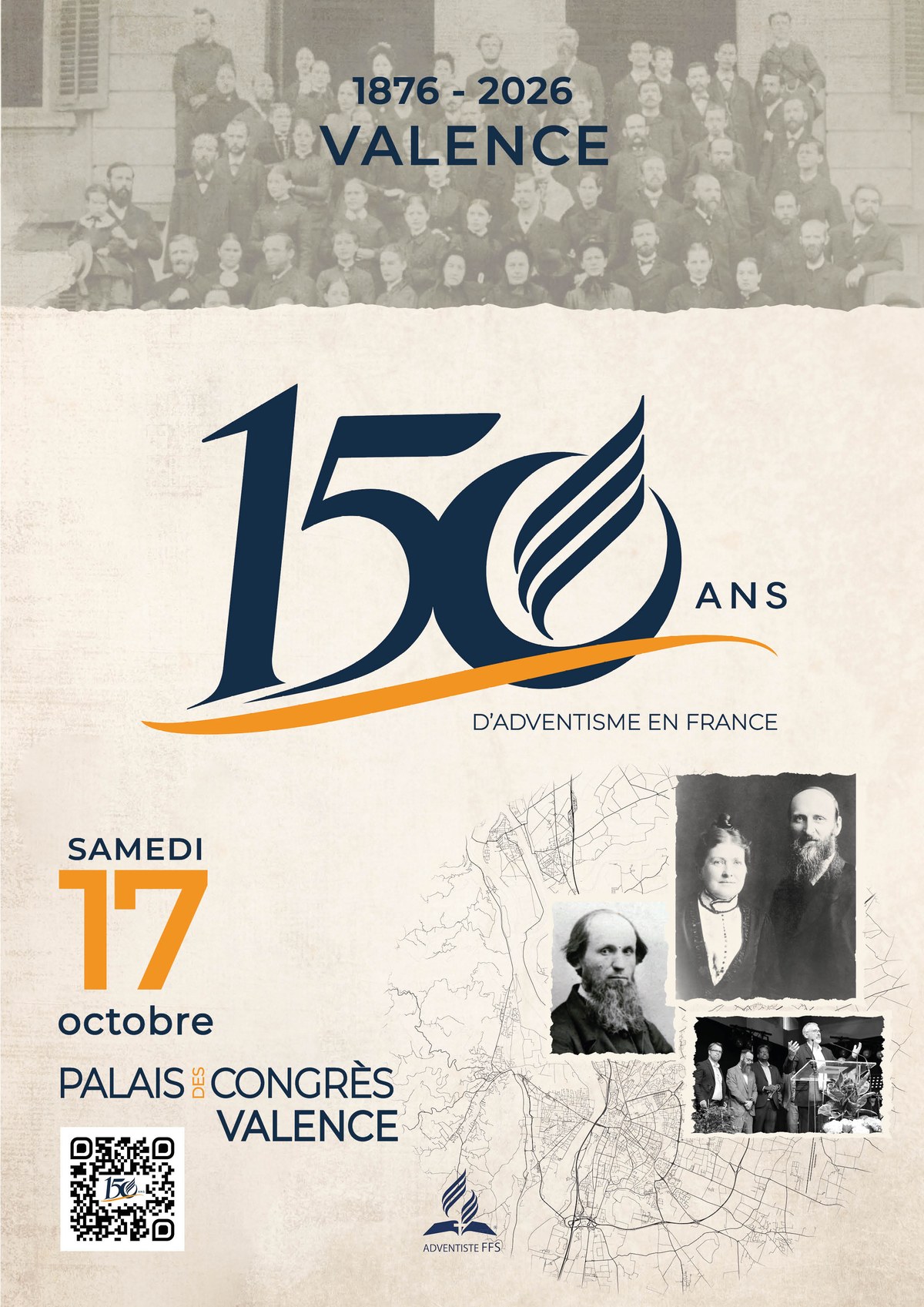 Nouvelle affiche des 150 ans d’adventisme en France — 17 octobre 2026 au Palais des congrès de Valence