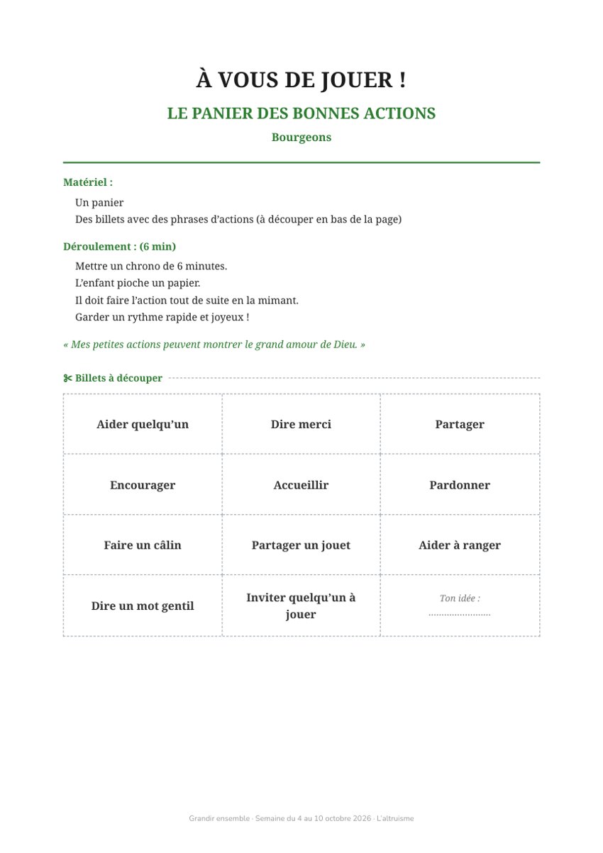 Aperçu jeux — L’altruisme — semaine du 4 au 10 octobre 2026